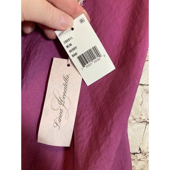 Linea Donatella Nightgown Womens‎ Medium Berry Satin & Lace Babydoll Romantic - Picture 2 of 15